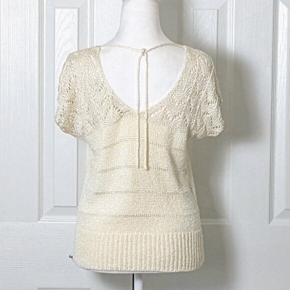 ANN STEVENS Vintage Women's Crocheted Short Sleeve Sweater Size M  Ivory - Picture 3 of 6